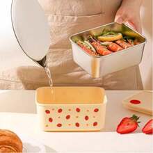 700ML 304 Stainless Steel Material Fashionable Healthy Cute Cream Strawberry Bento Box/Lunch Box Suitable For School/Work/Camping/Hiking - Creamy Strawberry - View 4