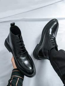 Men's Lace-Up High-Top Dress Boots, Pointed Toe Ankle Boots For Commuting, Business, Urban Style, Daily Wear, Casual, Versatile, Travel And Hiking - Black - View 7