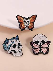 1pc Vintage Dark Skull Butterfly Metal Alloy Halloween Brooch, Women's Daily Backpack Accessory - Multicolor - View 5