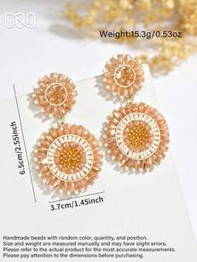 OOQ 1 Pair Summer Bohemian Style Colorful Double Circle Beaded Handmade Earrings, Dopamine Color Holiday Beach Vacation Travel Wear, Versatile Daily Gift For Friends (Handmade Beads Color, Quantity And Position Are Random) - Champagne - View 4