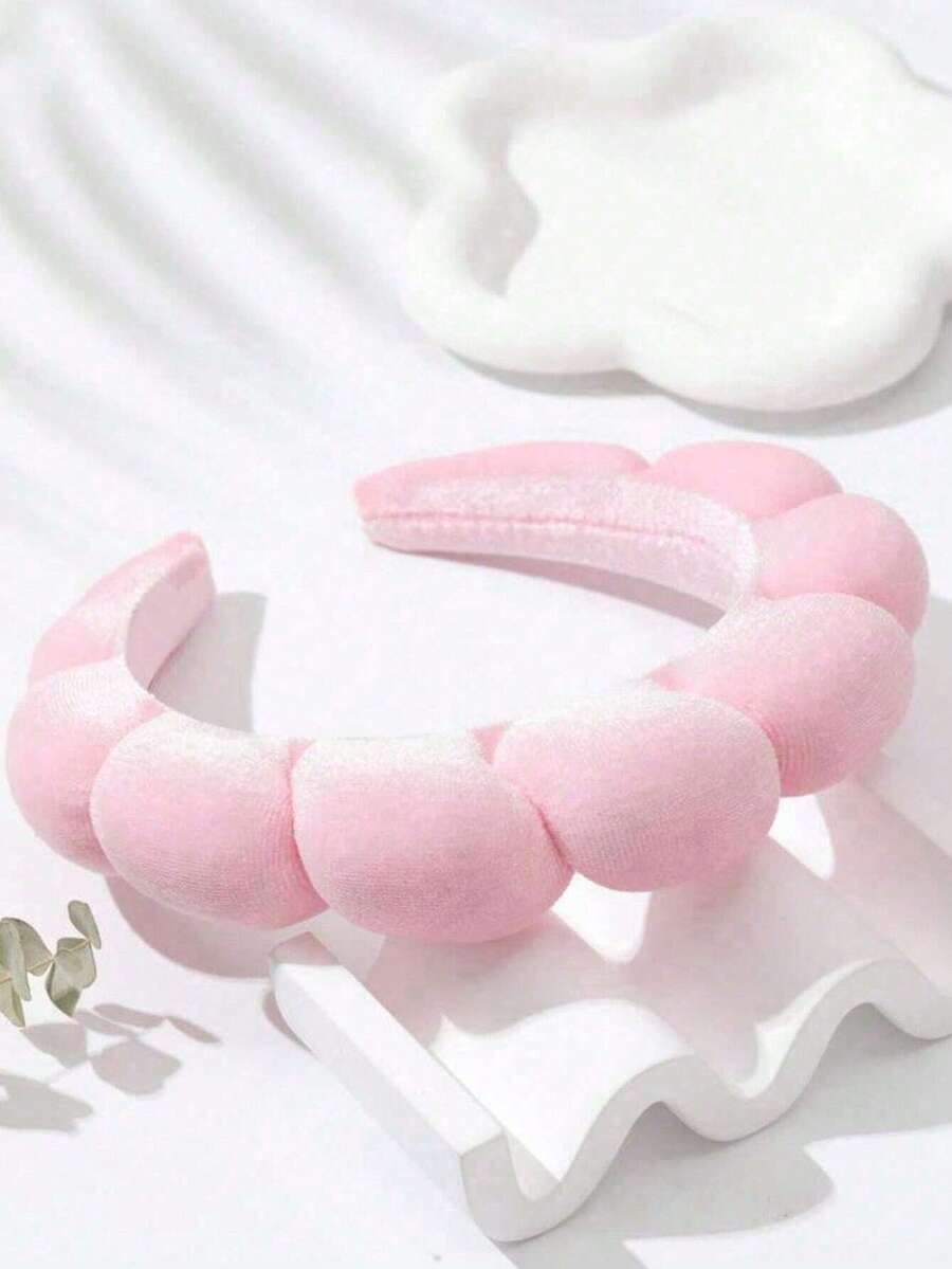 Pink Velvet Headband, Non-Slip Spa Hair Accessory, Suitable For Face Washing, Makeup, Skincare Routine And Daily Styling - Pink - View 1