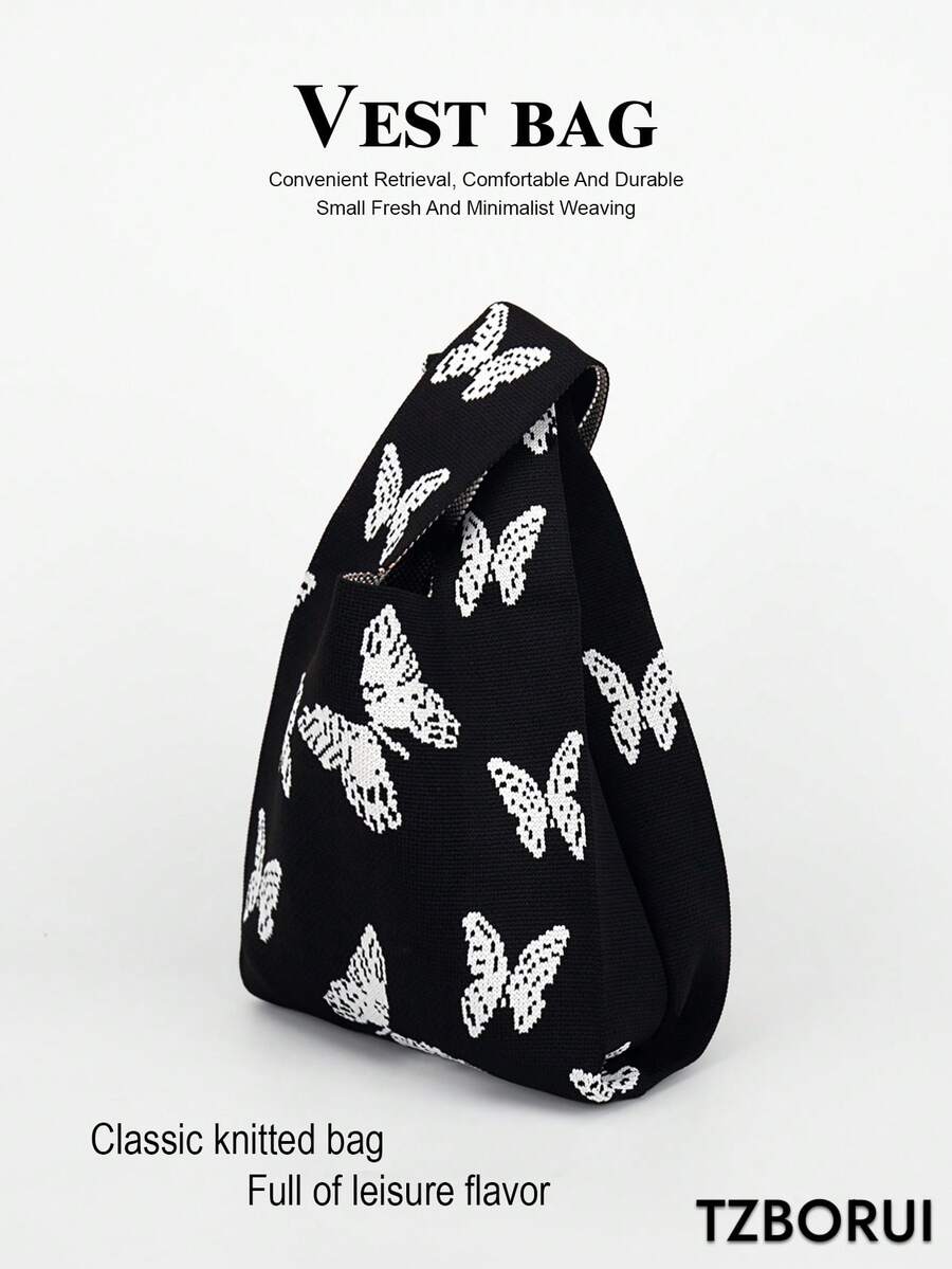 1pc 2025 New Crochet Breathable Lightweight Foldable Portable Open Top Casual Women's Handbag For Phone, Umbrella, Cosmetics, Lipstick, Perfume, Books, Gift, Daily, Vacation, School, Commute, Shopping, Travel, Camping, Outing - Multicolor - View 1