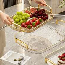 1 Pc PET Serving Tray, Oval Design Plate For Kitchen & Dining Table - Grey - View 8