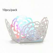 10pcs/Pack Wedding Gift Decoration Stand, Banquet Table Centerpiece, Home Decor, Valentine's Day Gift Accessory, Wedding Holiday Tabletop Decoration Box, Wedding Party Gift Packaging Box, Hollow Rose Floral Edge Style Flower Holder Ornament - Multiple Styles - View 12