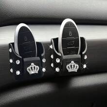 2pcs Women Car Accessories Shiny Crown Pattern - Car Key Storage Box, Car Card Holder, Car Dashboard Center Console Organizer, Car Interior Decoration - Shiny Pattern - View 4