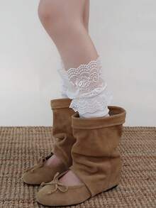 STAR RIVER Lace Trim White Stirrup Leg Warmers, Ballet Style Open Toe Leg Covers, Suitable For Daily Casual, Dating, Back To School - Multicolor - View 3