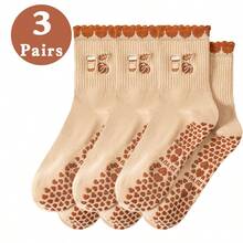 1/2/3/6 Pares de Meias de Cano Médio Antiderrapantes para Pilates e Yoga Femininas, com Bordado de Abóbora Cartoon, Punho Franzido e Aderência de Silicone, Meias Esportivas para Dança, Corrida e Balé, Presente Ideal para o Halloween - Multicolorido - Visão 12