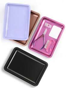 1pc Square Oval Nail Accessory Tool Storage Tray Stainless Steel Plate Nail Decoration Display Tray - Multicolor - View 4