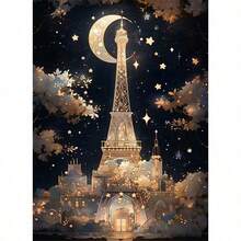 1 bộ kit tranh đính đá 5D DIY họa tiết Tháp Eiffel, đá tròn phủ kín, tranh mosaic thủ công trang trí tường nhà, không khung - Không có khung - Xem 7