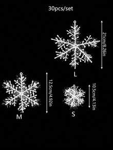 30pcs/Set White Snowflake Christmas Hanging Decorations, Christmas Tree Snowflake Ornaments, Suitable For Home Party, Christmas Tree Decoration, Holiday And New Year Celebration - White - View 3
