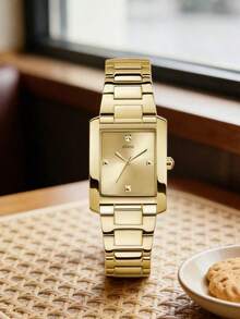 GUESS Luxury W1275L2 Analog Watch, Crystal Paved Square Case Multi-Chain Gold Metal Band Women Wristwatch - Gold - View 9