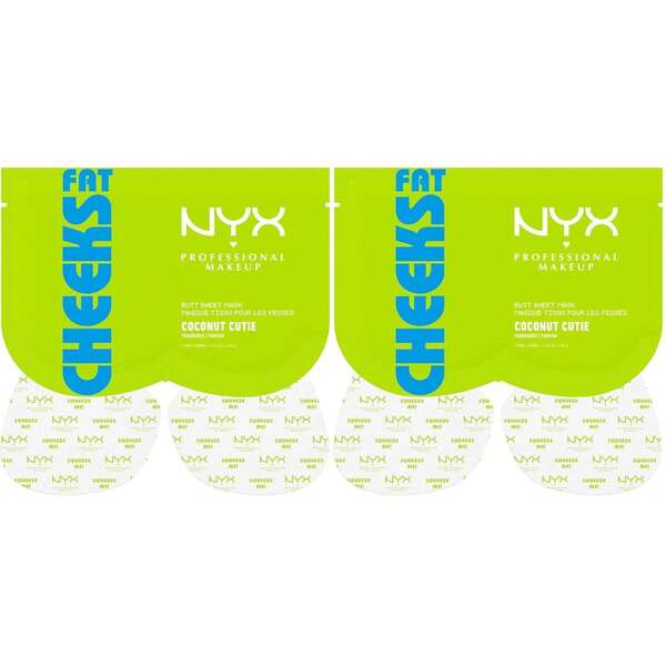 NYX PROFESSIONAL MAKEUP Fat Oil Fat Cheeks Butt Mask, Máscara de Hoja para el Cuidado Corporal que Suaviza y Alisa la Piel, Aroma a Coco Lindo, Vegana y Libre de Crueldad (Paquete de 2)
