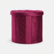 Round Velvet Folding Storage Pouffe Equipped With A Lid, Works As Multifunctional Ottoman For Home Use - Berry - View 3
