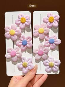 10pcs Colorful Sweet Style Flower Hair Clips For Daily Wear - Multicolor - View 4