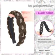 Wig Headband With Rhinestones And Pearls, Fishbone Braided Hair Accessory To Cover Hair Part And Add Volume - Black - View 11