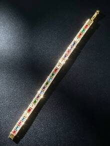 1pc Minimalist Elegant Cubic Zirconia Bracelet Suitable For Women's Daily, Holiday And Party Wear - Gold - View 5