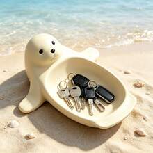 1pc Cute Bear Shaped Small Decorative Tray, White Ocean Animal Key Storage Dish, Cartoon Bear Shaped Jewelry Coin Storage Rack, Entryway Desktop Decor Storage Organizer Home Accessory - White - View 1