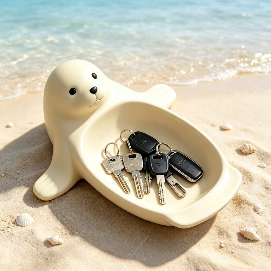 1pc Cute Bear Shaped Small Decorative Tray, White Ocean Animal Key Storage Dish, Cartoon Bear Shaped Jewelry Coin Storage Rack, Entryway Desktop Decor Storage Organizer Home Accessory - White - View 1