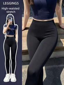 女款黑色基本款無縫內搭褲，超柔軟透氣高彈性瑜珈褲，多功能運動通勤日常穿著 - 黑色 - 查看 1