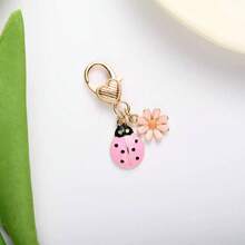 2 Pcs Assorted Colors Ladybug Flower Keychains, Zinc Alloy Enamel Bag Charms, Cute Insect‑Themed Pendants For Keys Backpack Decor - Multicolor - View 7
