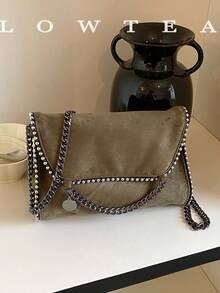 low tea 1pc Fashion Square Flap Suede Crossbody Bag Suitable For Commuting, Shopping And More - Dark Green - View 11