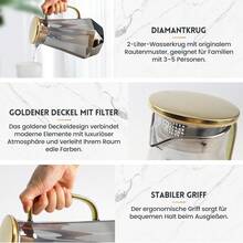 68 Oz Glass Pitcher With Lid – 2 Liter Water Carafe For Fridge, Large Iced Tea Jug For Home, Party & Coffee Table, Heavy Duty (Clear) - Gold Cap Grey - View 9