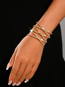 Elegant Shiny Open Cuff Bracelet, Multi-Layer Spiral Wrap Bangle, Bridal Gown Evening Party Accessory - Multicolor - View 11