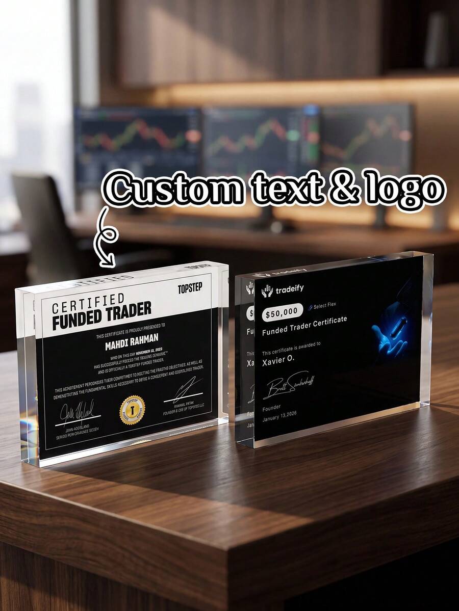 1pc Custom Personalised Funded Prop Trader Award Thick Customized Acrylic Plaque With Any Certificate | Trading Success Gift | Prop Firm Challenge Win - Multicolor - View 1