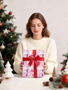 1 Roll Of Christmas Gift Wrapping Paper Featuring A Santa Claus Head Pattern In Pink Tones;Perfect For Christmas Gift Wrapping,Holiday Party Decor,Home Festive Decoration,DIY Craft,Festive Favour Wrapping Dimensions: 43 Cm X 300 Cm. - A - View 3