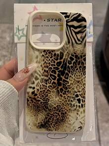 1pc White Matte Minimalist Lens Protection Spliced Zebra Leopard Print Pattern Phone Case, Personalized Compatible With IPhone 16 Pro Max/17/16/15/14 Plus/13/12/11/Air, Series - Multicolor - View 2