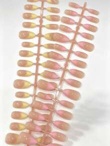 60pcs (2 Styles) Long Almond Shape Macaron Color Press-On Nail Stickers, Acrylic Fake Nails - Multicolor - View 8