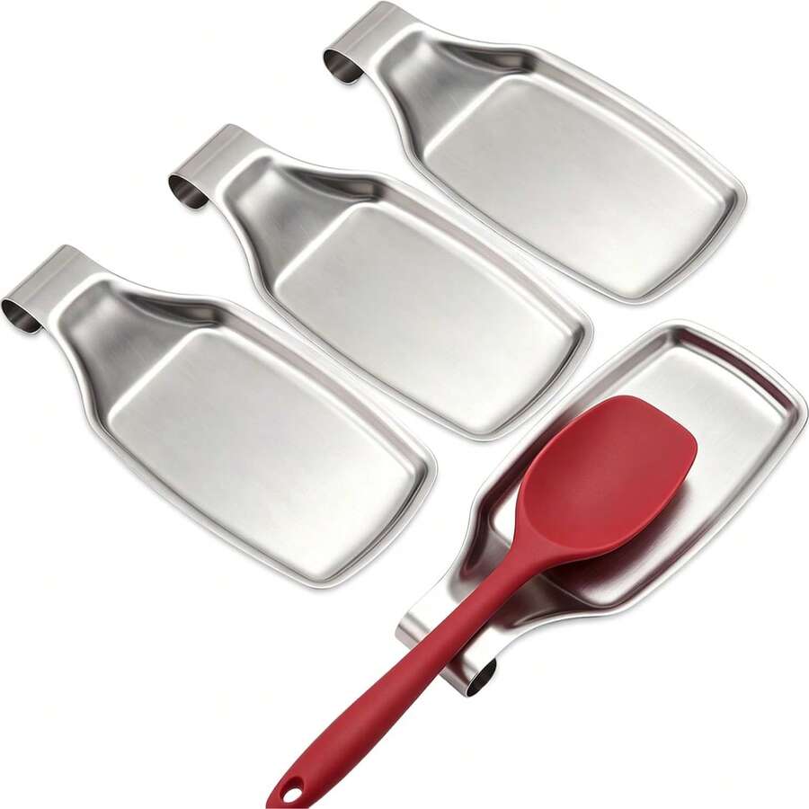 1/2pcs Kitchen Spoon Holder, Spoon Rest, Elegant Cooking Utensil Rack, Heat-Resistant Countertop Utensil Holder, Dishwasher , Perfect Gift For Wedding, Housewarming, Valentine's Day - Silver - View 1