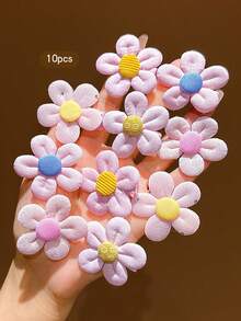 10pcs Colorful Sweet Style Flower Hair Clips For Daily Wear - Multicolor - View 1
