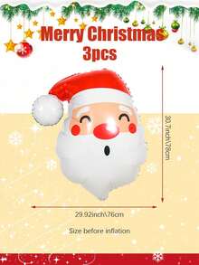 1pc/3pcs Santa Claus Balloons, Includes Santa Claus Head Balloon, Suitable For Christmas Party Decoration, Store Window Display, Home Christmas Atmosphere Decor, Christmas Eve Decoration - Multicolor - View 8