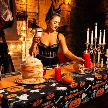 3 Packs/1-Pack Halloween Tablecloth, Disposable Plastic Tablecloth (54"X108") | Halloween Pumpkin Party Table Decorations, Suitable For Indoor And Outdoor Use - Multicolor - View 6