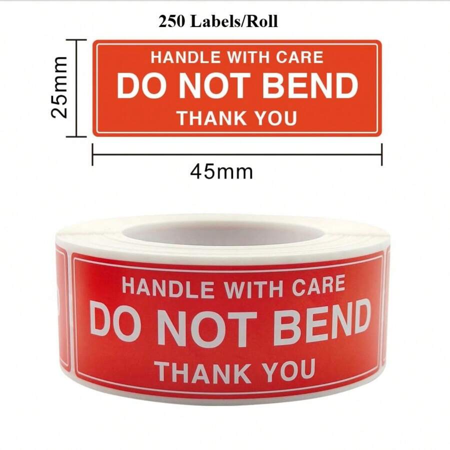 Stiker "Jangan Dilipat" Ukuran 1" x 1,8" (250 Label/Gulungan) - Tangani dengan Hati-hati | Terima Kasih Label Peringatan Pengiriman untuk Amplop, Amplop Gelembung, Kotak, dan Paket - Aegis Adhesives - View 1