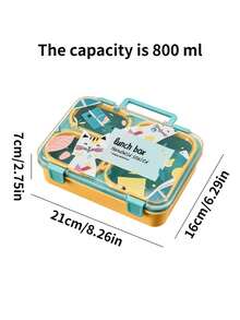 1pc Portable PP Lunch Box, Office Worker Lunch Box/Fruit Bowl/Capacity Approx 800ml, Durable Snap Closure, Leak-Proof And Spill-Proof, Easy To Clean, Handle Design For Convenient Carrying, Suitable For Kitchen Storage/Food Container/Back To School Supplies/Office/Home/Holiday Essentials, Travel Essentials, Summer Meals And Outdoor Dining. - 3-compartment - View 7