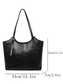 Sac fourre-tout à l'épaule vintage de couleur unie en PU, convient pour les femmes pour le shopping, les déplacements, l'utilisation quotidienne et les étudiants pour la rentrée scolaire - Noir - Voir 6