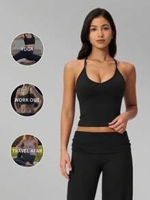 MFVIM Women's Versatile Yoga Casual Set, Tank Top + Wide Leg Pants, Suitable For Gym, Running, Pilates - Black - View 6