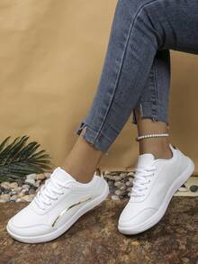 Women's Plus Size Wide Toe Box Minimalist Artificial Leather Metal Stripe Decor Front Lace-Up Barefoot Shoes For Outdoor Sports - Platinum - View 4