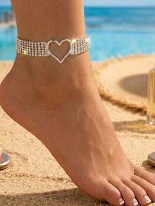 1pc Women's Rhinestone Crystal Buckle Anklet, Wide Sparkling Foot Jewelry, Summer Beach Barefoot Accessory - Multicolor - View 11