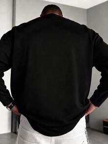 Men's Text Print Long Sleeve T-Shirt, Casual Minimalist Loose Fit Streetwear T-Shirt - Black - View 6
