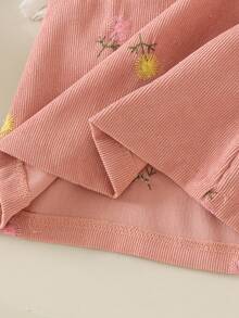 2pcs Set Baju Terusan Bayi Perempuan Lucu Lengan Panjang Bergaris dan Gaun Terusan Korduroi Bordir, Ringan untuk Musim Semi dan Gugur - Putih - View 5
