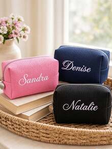1pc Personalized Waffle Texture Jewelry Storage Bag, Waffle Pattern Makeup Bag, Can Be Used As Toiletry Bag, Storage Bag, Travel Essential, Ideal Gift For Bridal Shower, Birthday Or Friendship - Multicolor - View 8