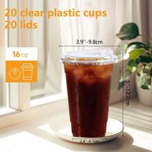 16 Oz 20/40/100 Pcs Clear Plastic Cups With Lids, Sturdy Iced Coffee Cups With Straw Lids, Food- Smoothie Cups, Suitable For Cold Drinks, Juice, Milkshake Party Cups - Clear 16oz - View 9