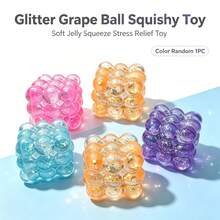 1pcsPortable Grape Cube Squishy Fidget Toy, Bubble Cube Shape Made Of Jelly‑Clear Soft Rubber, Embedded Fine Glitter Sequins For Crystal‑Gorgeous Look, Relieve Tension Effectively, Lightweight For Commute & Outdoor Carry‑On Play - Multicolor - View 7