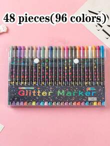 Dual-Tip Glitter Pens, Quick-Drying Ink, Fine Tip, Suitable For Scrapbooking, Card Making, Journaling, Etc., Dual-Tip Glitter Pen Set Is An Ideal Choice For Artists And Craft Enthusiasts, And A Perfect Choice For Back To School Season. - Double-ended Marker - View 14