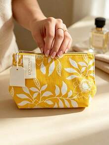 L'Occitane 亮黃底色白色花卉印花帆布化妝包 拉鍊便攜旅行彩妝收納袋 日用度假生日節日禮物 LOCCITANE-GIFT-27 - 薑色 - 查看 8