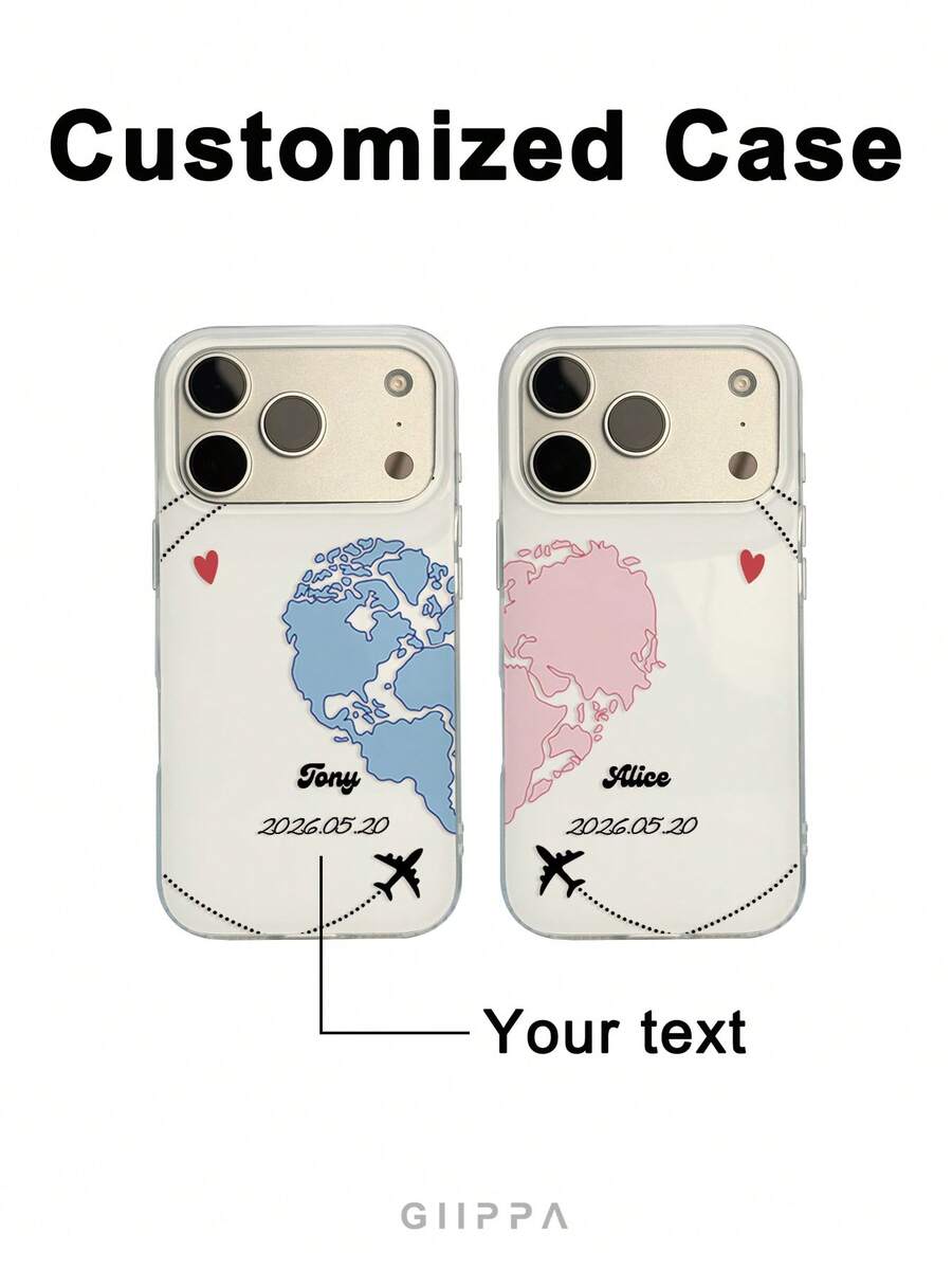 GIIPPA 1pc Customized Couple Name Phone Case, Personalized Phone Case, Compatible With IPhone 18/17/16/15/14/13/12/11 Pro Max Air, Back To School Gift, Graduation Gift, Valentine's Day Gift, Birthday Gift - Multicolor - View 1