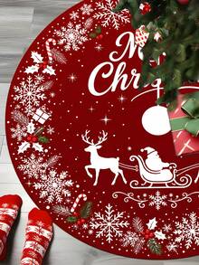1/100Pcs Christmas Tree Skirt, Christmas Theme Santa Claus & Reindeer Red, Round Base, 60/90CM Diameter Optional; Suitable For Winter Party And Home Holiday Decoration, Ideal Christmas Tree Decoration - Multicolor - View 8